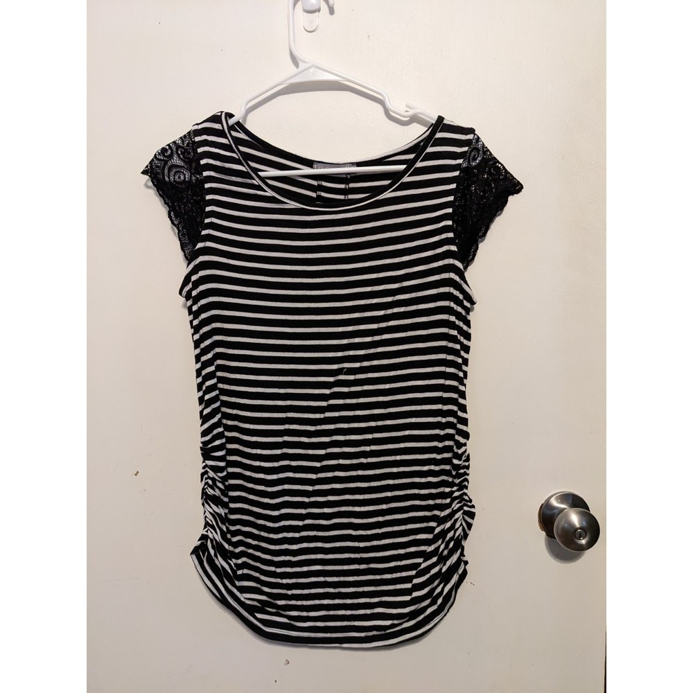 Loveappella Black and White striped maternity shirt